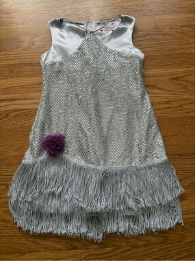 American girl silver fringe flapper dress Small